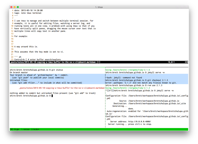 tmux multi-line text select example