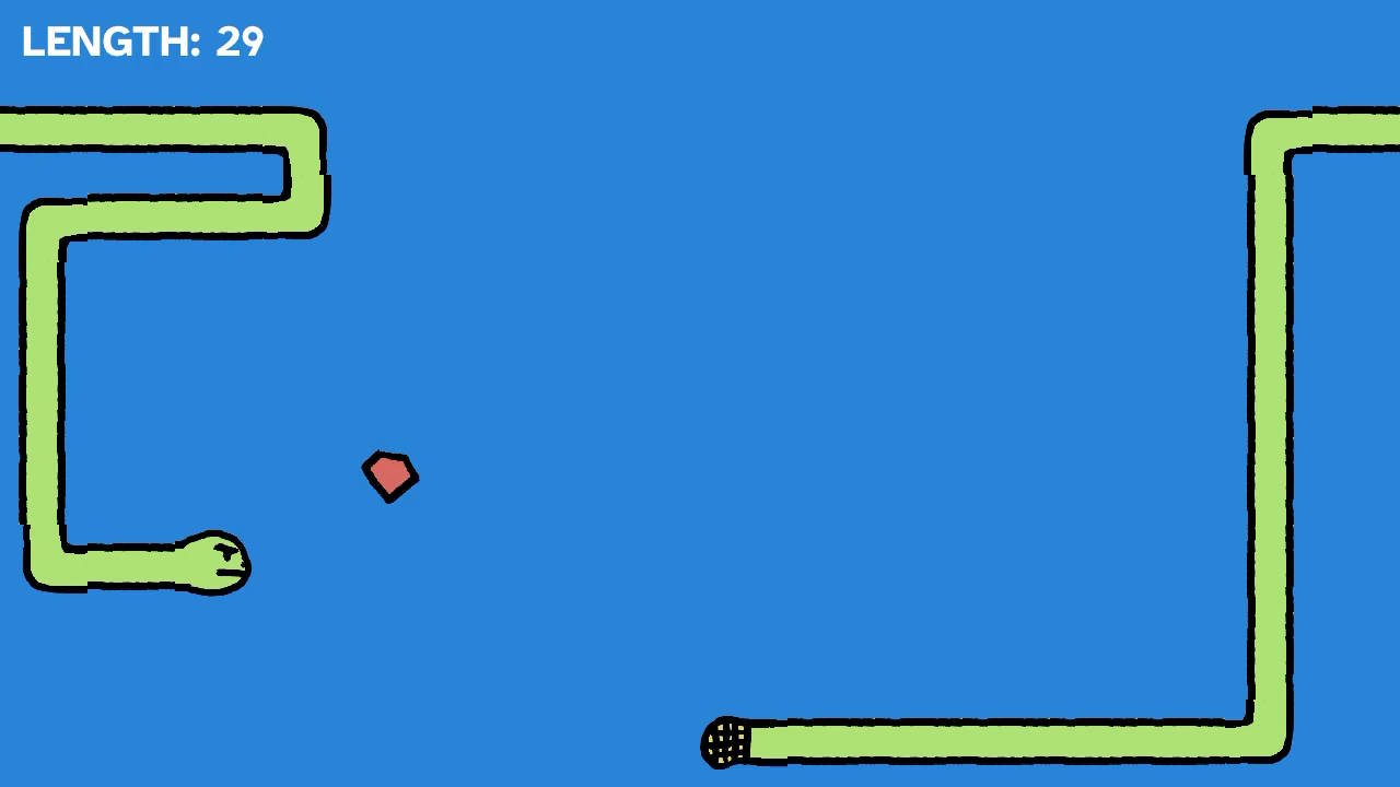 screenshot of Slither with green snake on blue background with length of 29 pieces